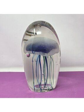 Handcrafted‎ Jellyfish Glass Paperweight Sculpture Blue Green Accents Unique